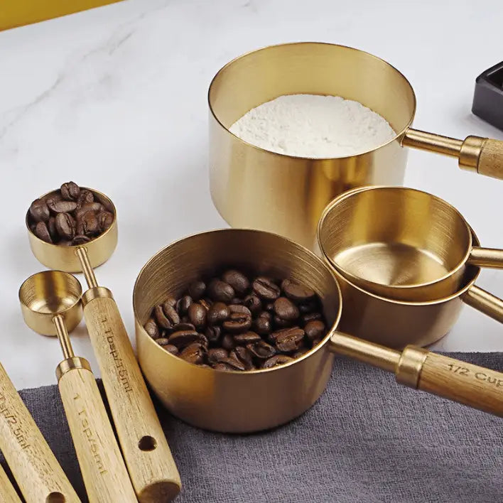 Stainless Meausing Cups and Spoons Black/Gold