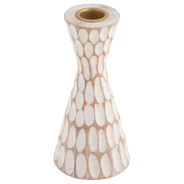 Hand Carved Whitewashed Candle Holder
