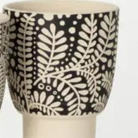 Black Botanical Patterend Pot