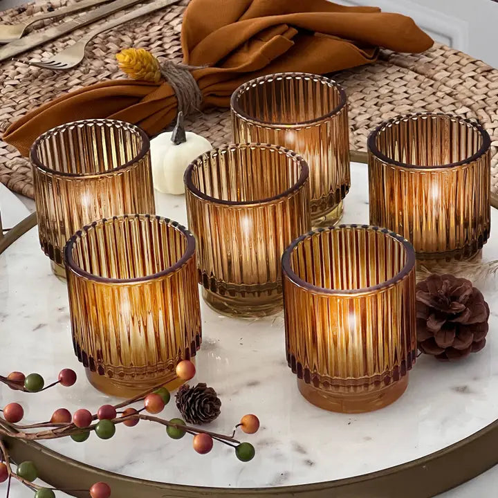 Amber Glass Votive Candle Holder