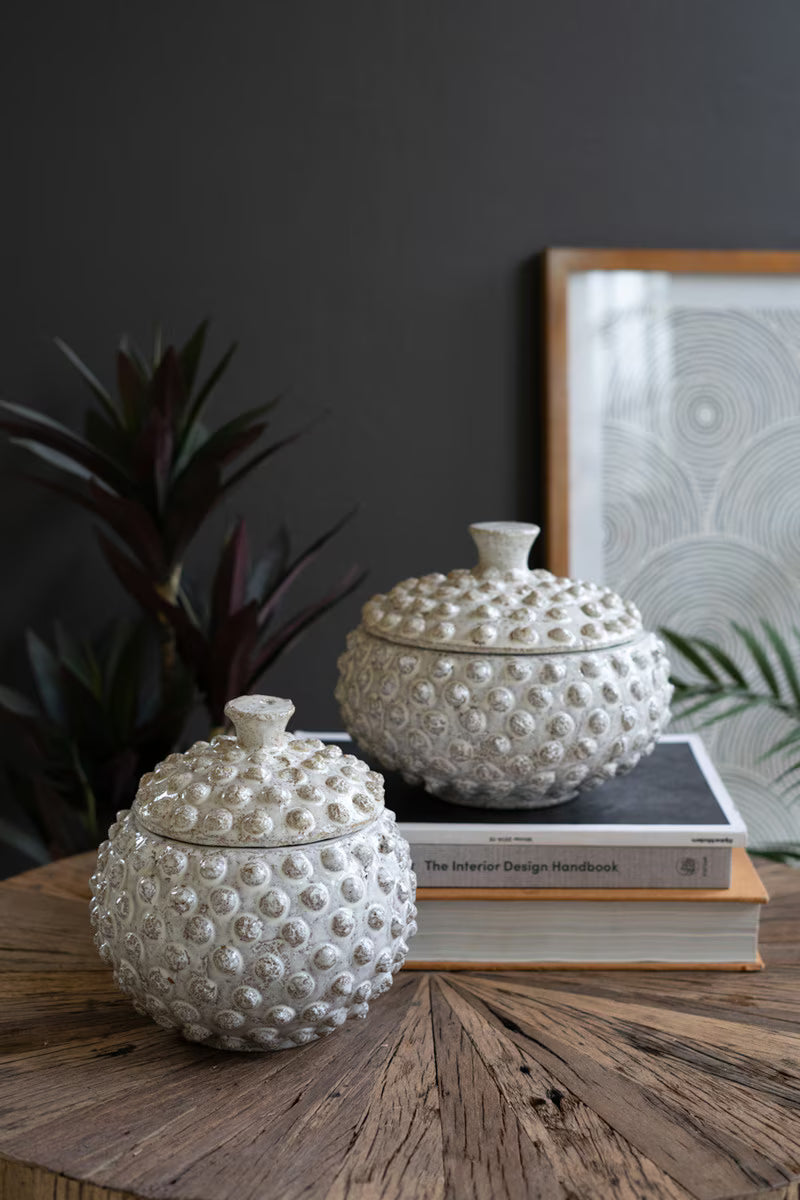 Round Knobby White Ceramic Canister
