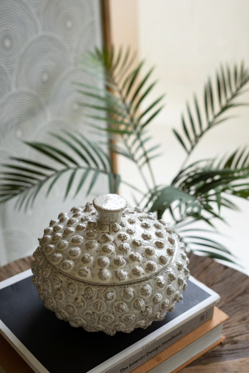 Round Knobby White Ceramic Canister