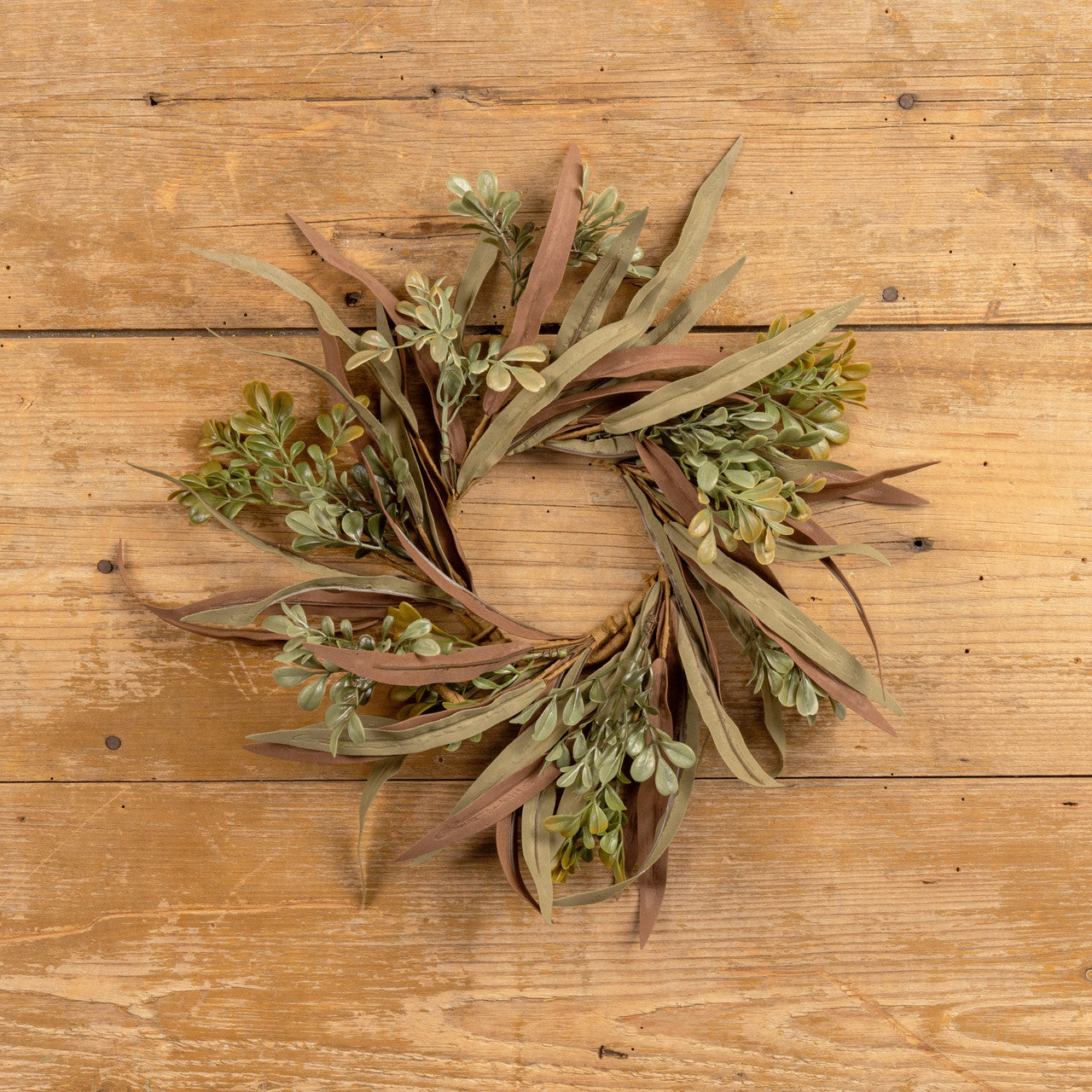 14" Brown and Green Mixed Leaf Wreath