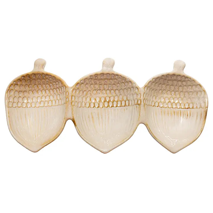 Long Acorn 3 Section Stoneware Dish Cream