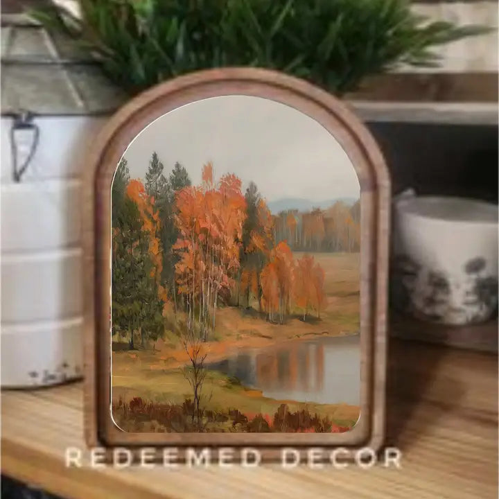 Arch Top Autumn Pond Framed Art