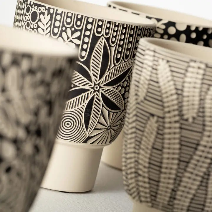 Black Botanical Patterend Pot