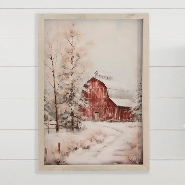 Snowy Winter Red Barn