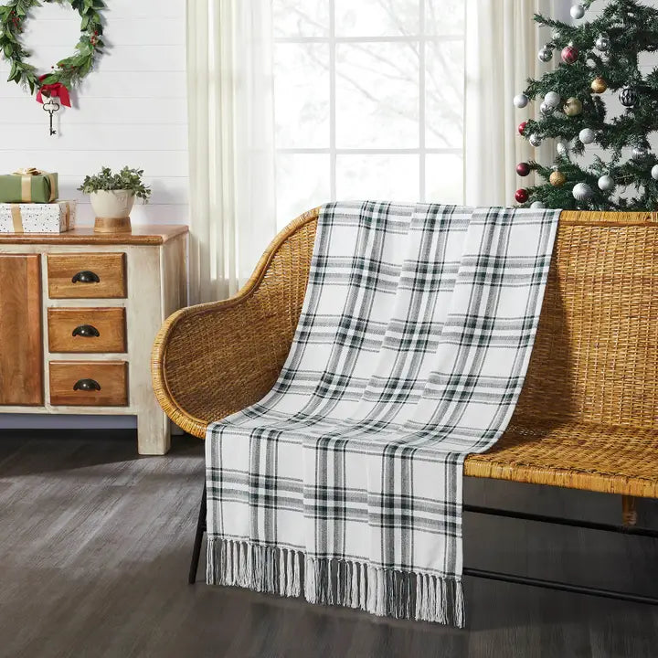 Harper Plaid Green White Woven Throw