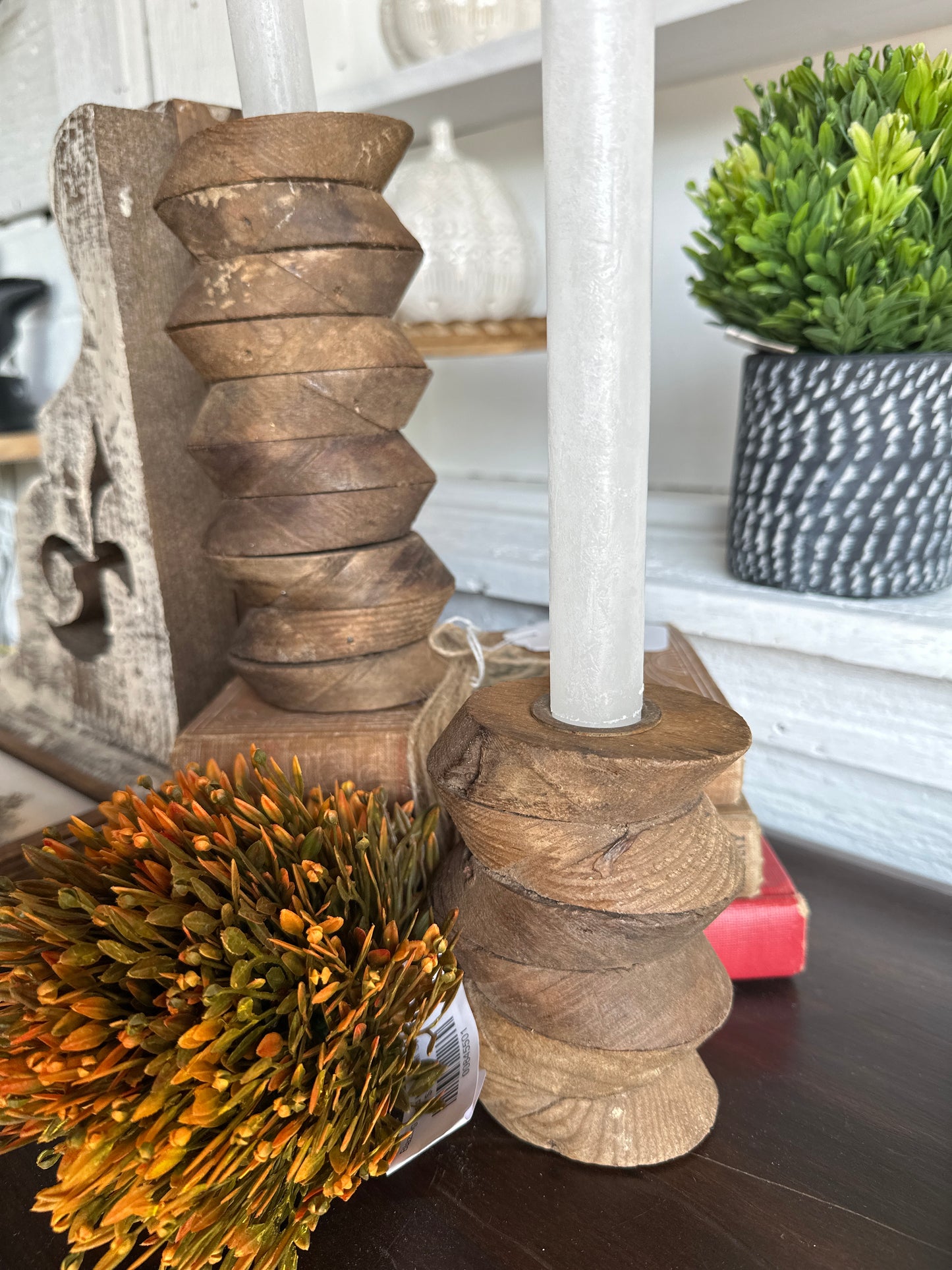 Repurposed Wooden Architectural Taper Candle Holders