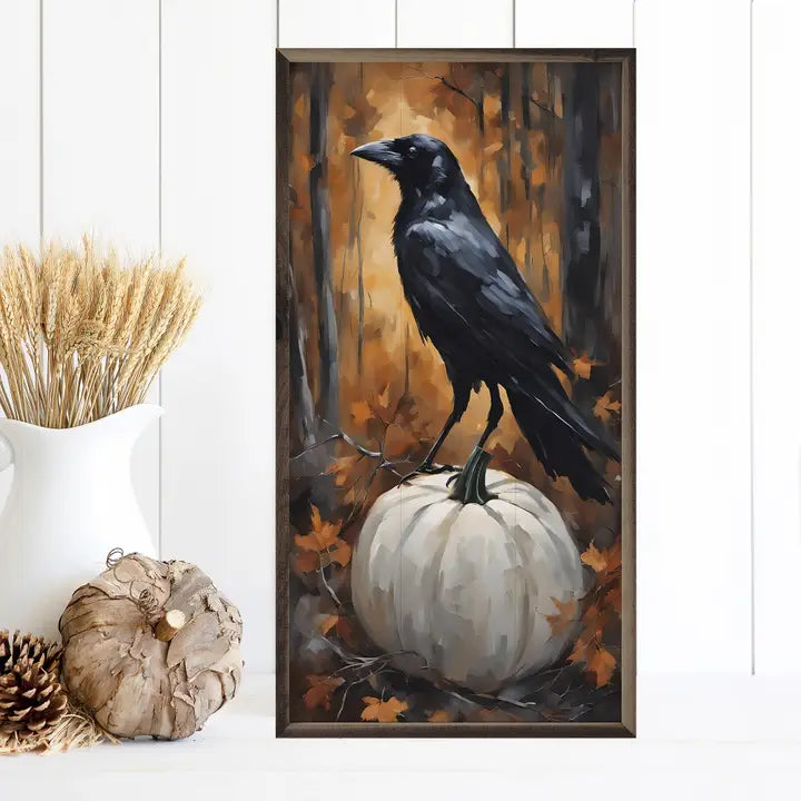 Crow On White Pumpkin