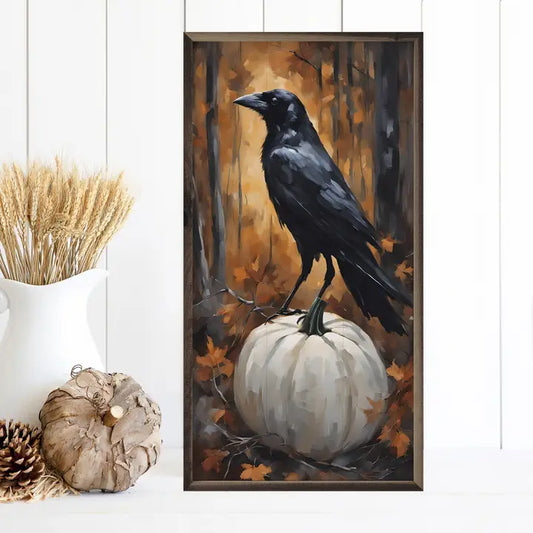 Crow On White Pumpkin