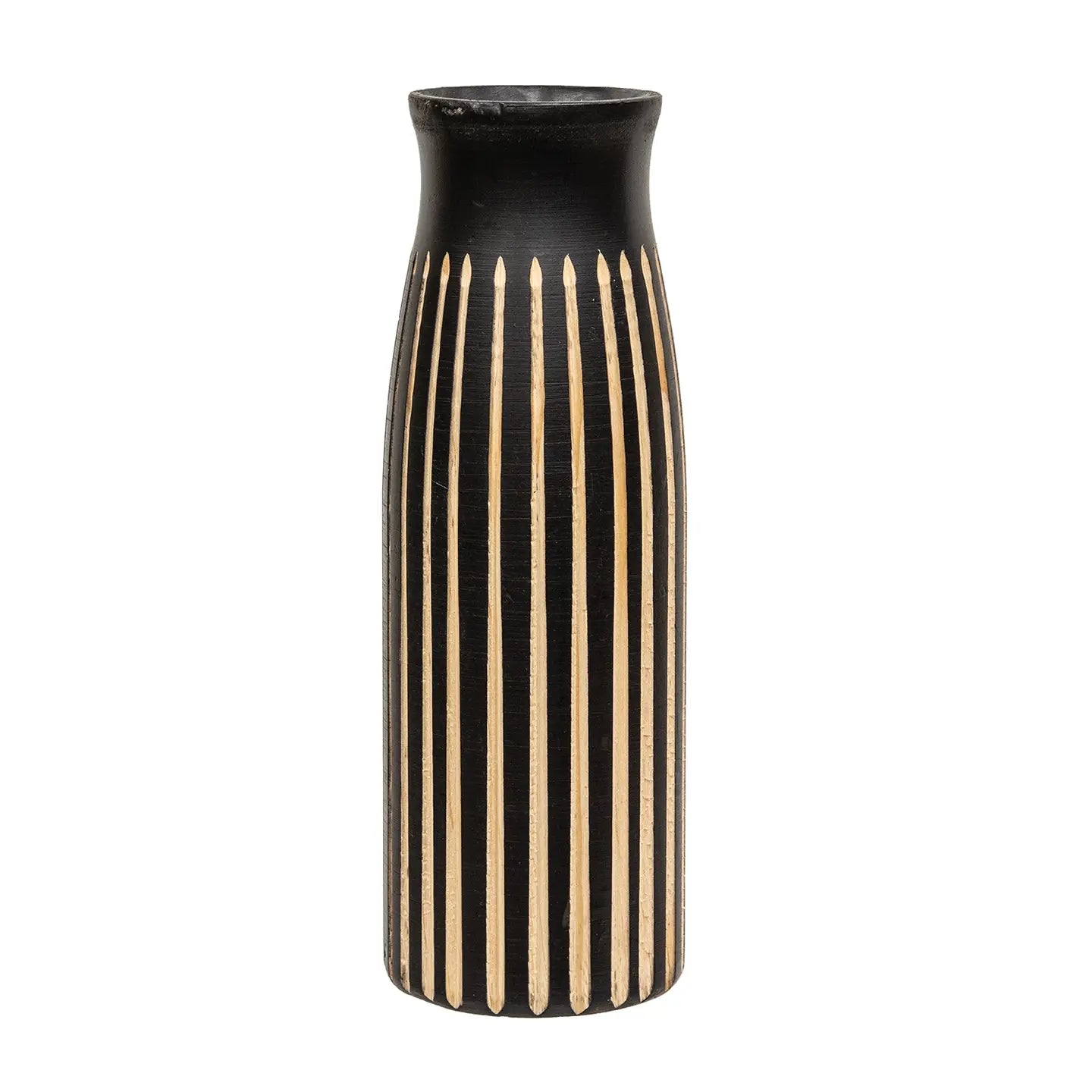Boho Etched Black Wooden Vase