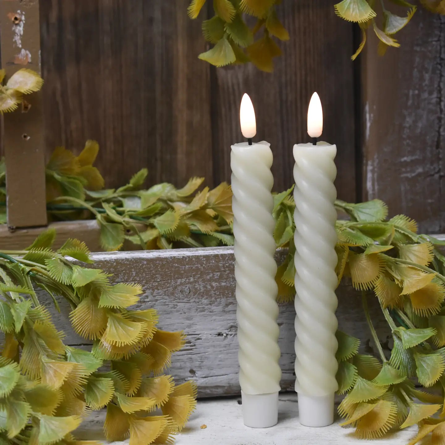 Spiral Taper Candle Realistic Flame {Set of 2}