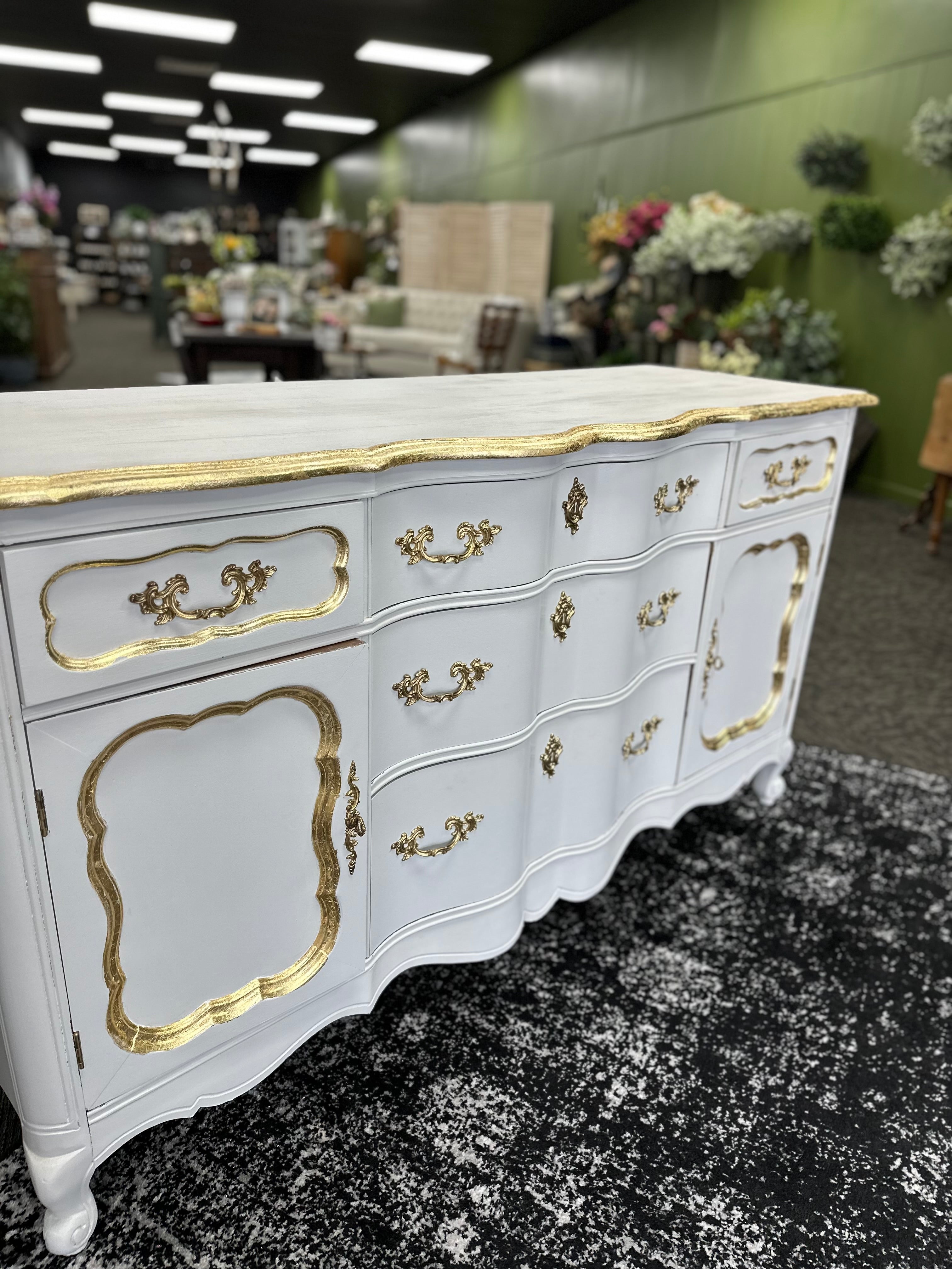 White buffet with Gold Leaf
