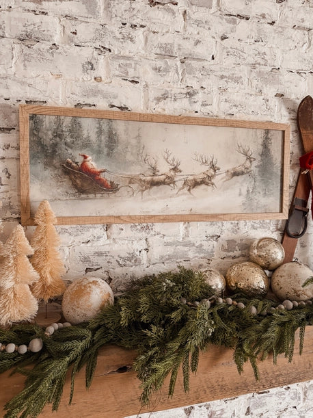 Santa Sleigh with Reindeer Vintage Wood Sign