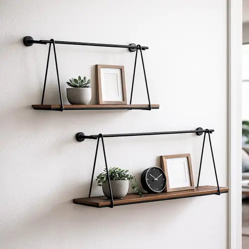 Black Wood Swing Wall Shelves