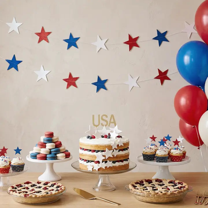 Red White and Blue Hanging Stars Garland
