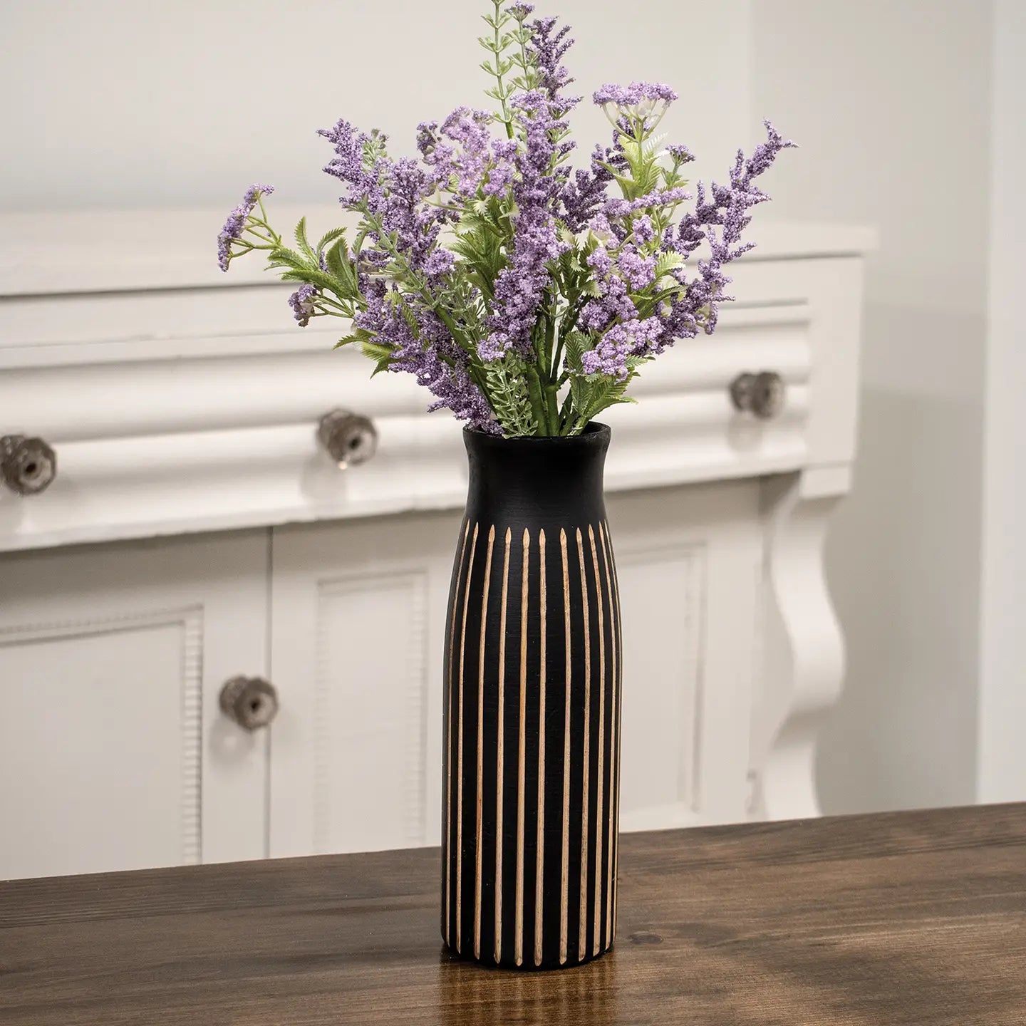 Boho Etched Black Wooden Vase