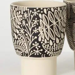Black Botanical Patterend Pot
