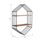 Wall Shelf - Brown/Black Metal Wood Hexagon Framed