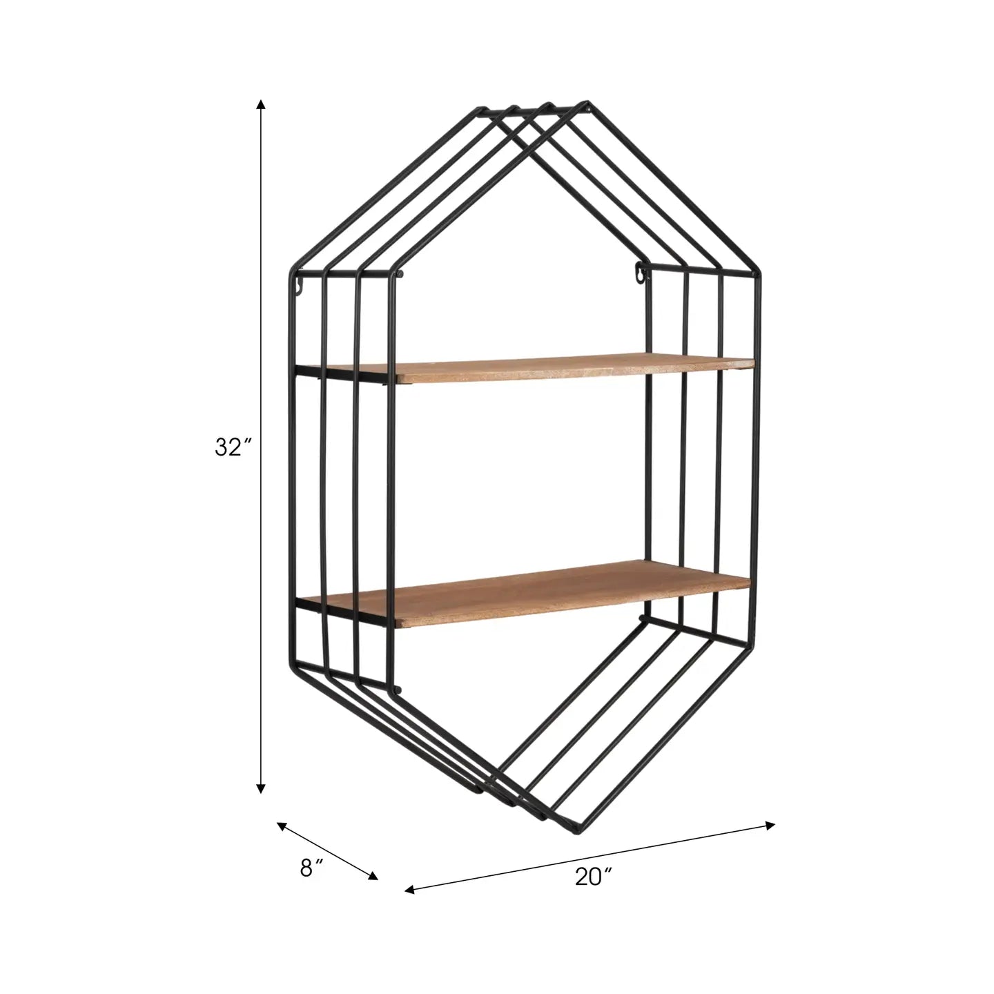 Wall Shelf - Brown/Black Metal Wood Hexagon Framed