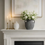 Ceramic Ribbed Texture Weathered Handle Vase - Black