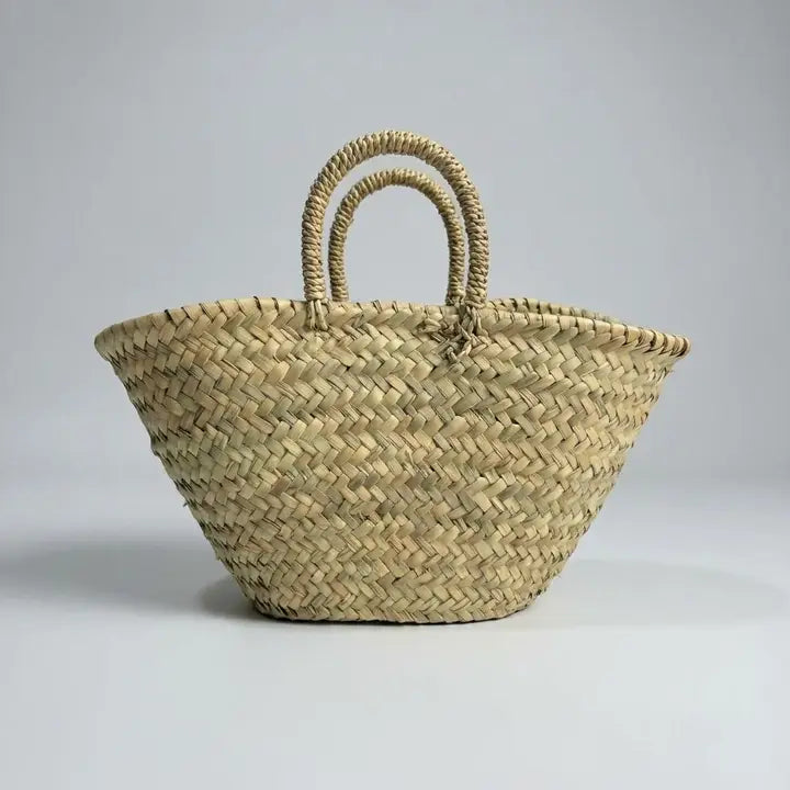 Natural Handwoven Palm Leaf Market Basket Boho Tote