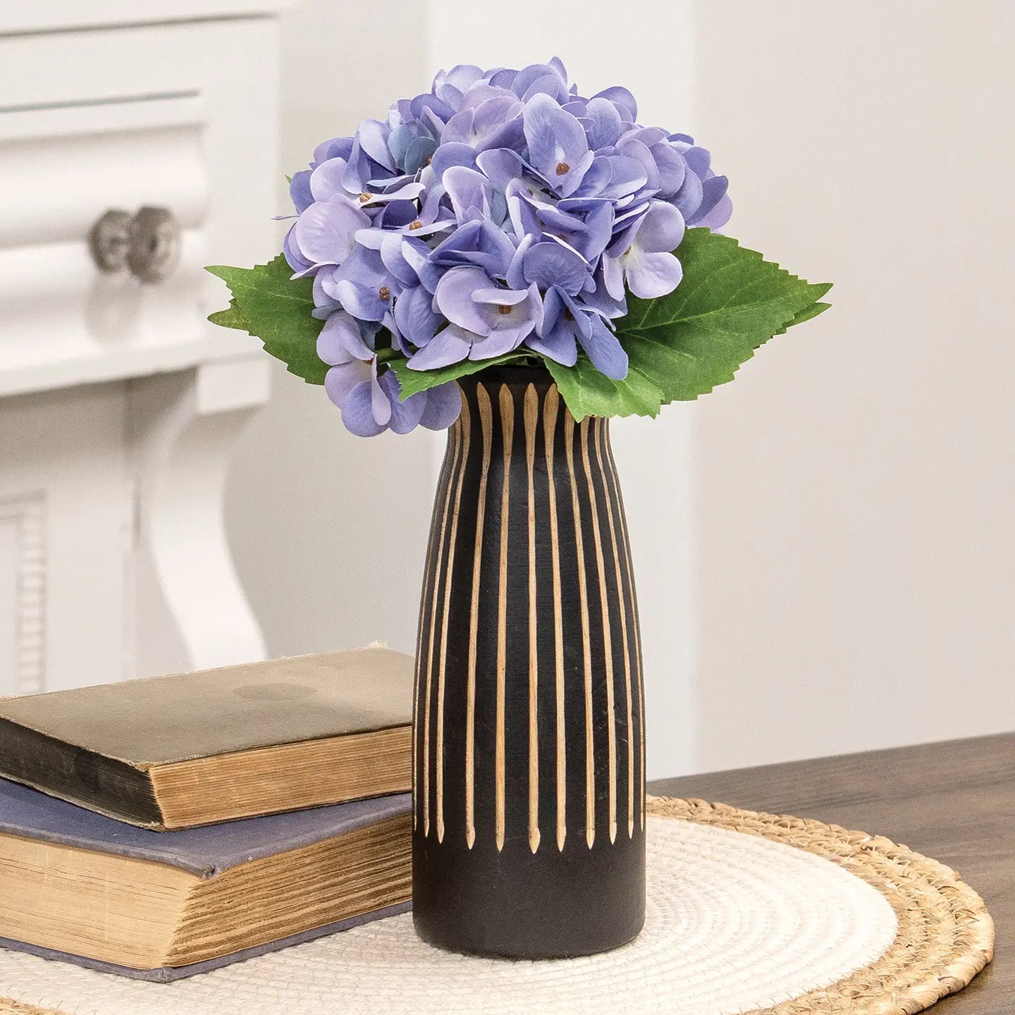 Boho Etched Black Wooden Vase