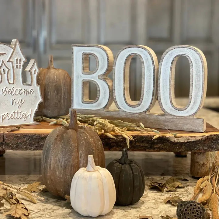 Halloween Carved "BOO" on a base