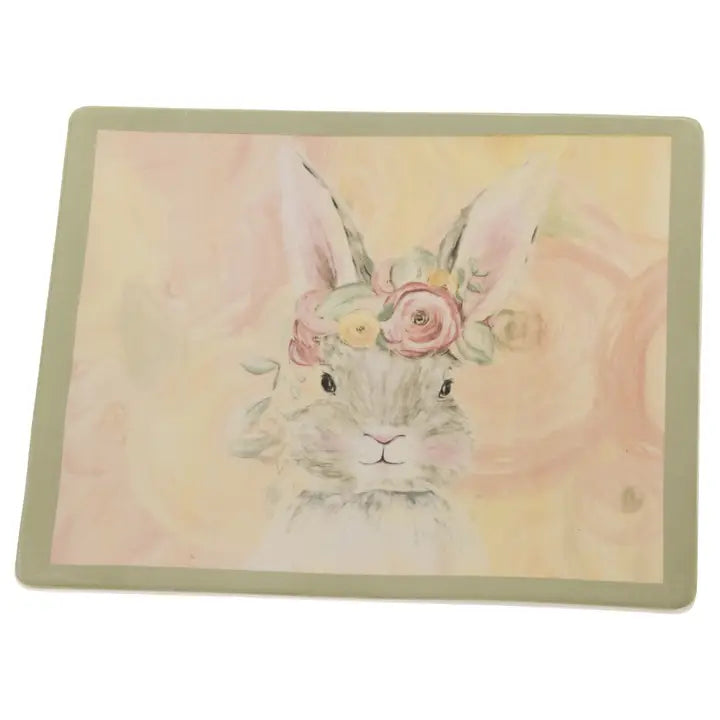 Bunny Flower Crown Rectangle Easter Ceramic Plate