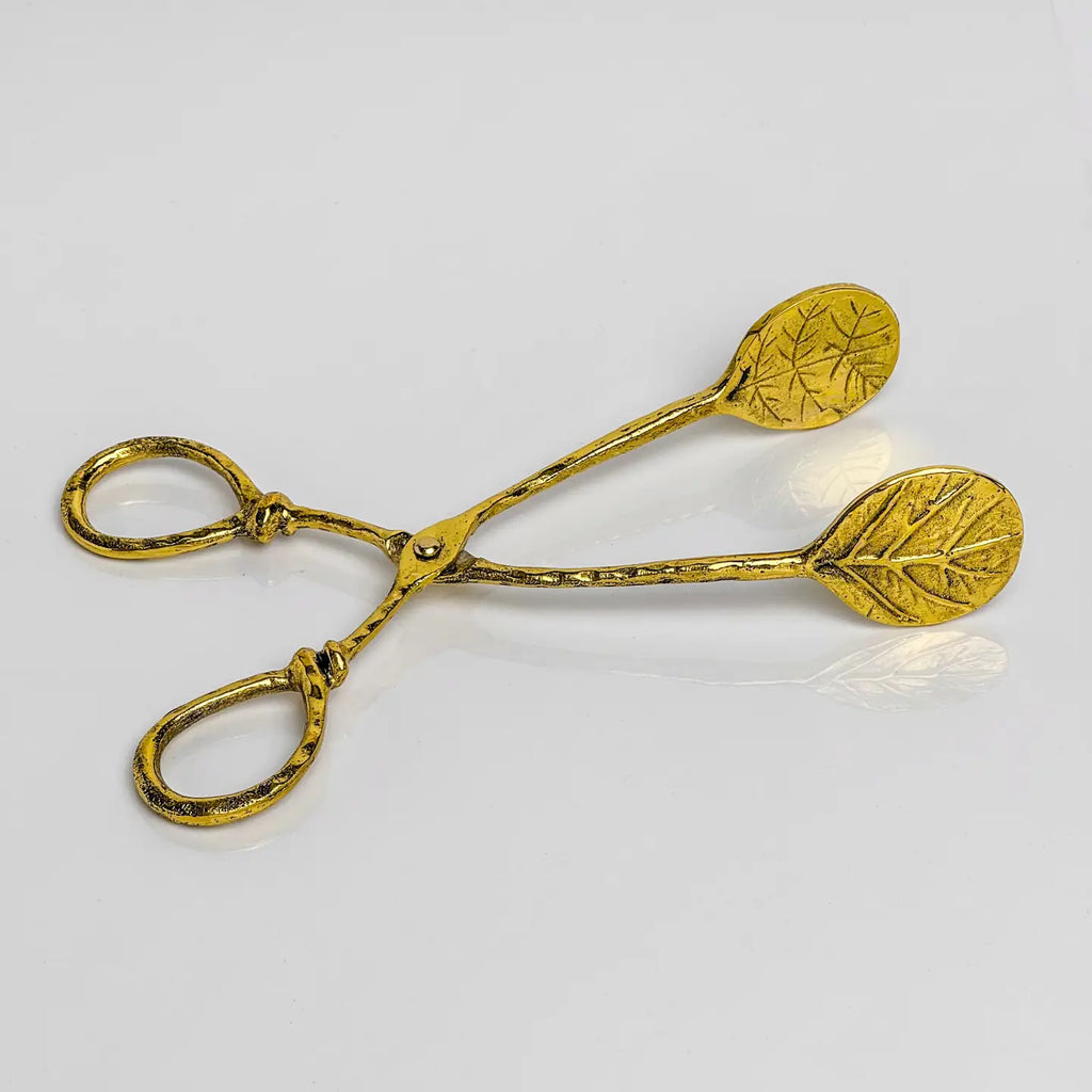 Vintage-Style Brass Leaf Serving Tongs