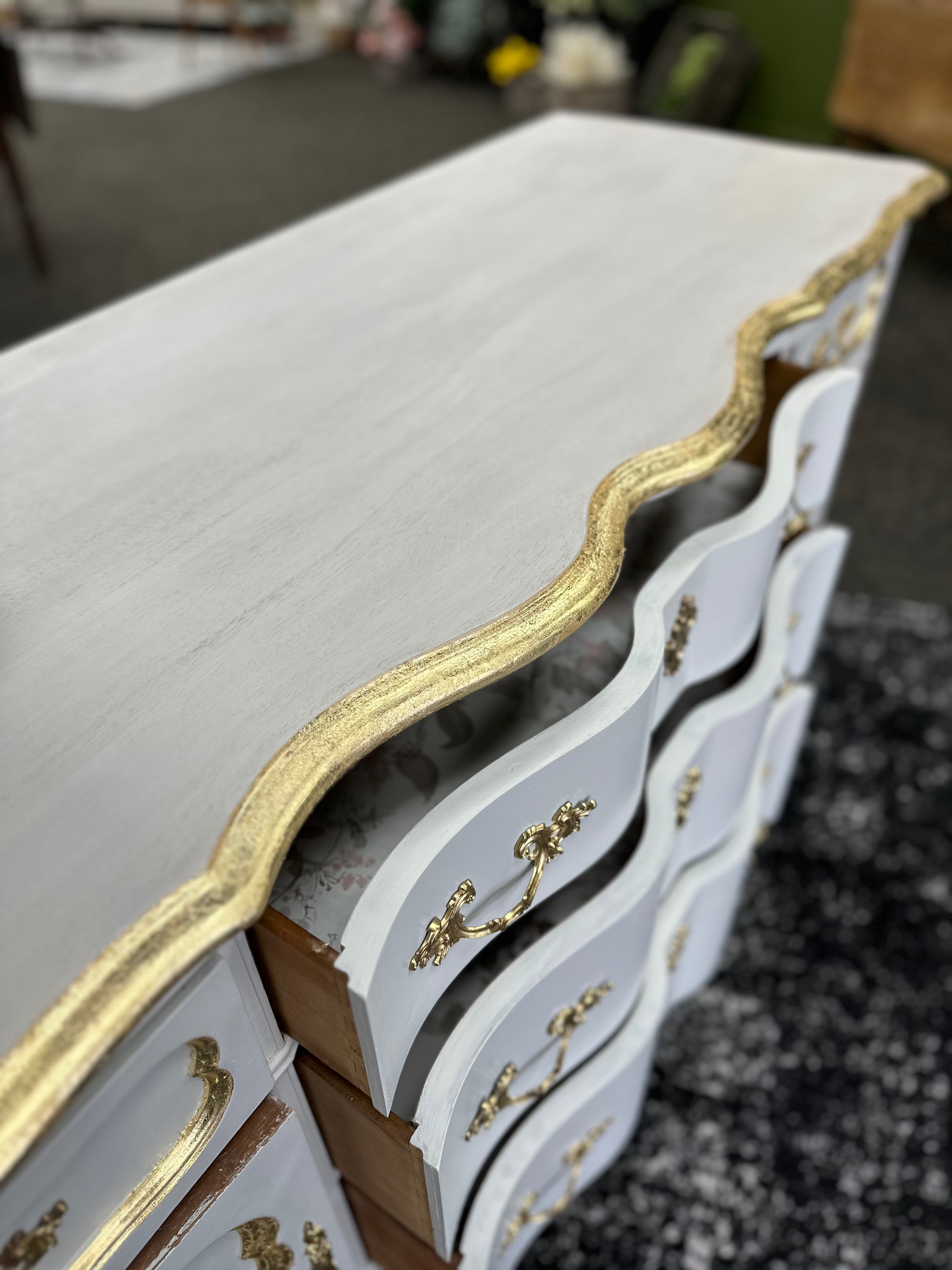 White buffet with Gold Leaf