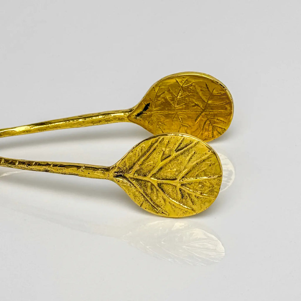 Vintage-Style Brass Leaf Serving Tongs