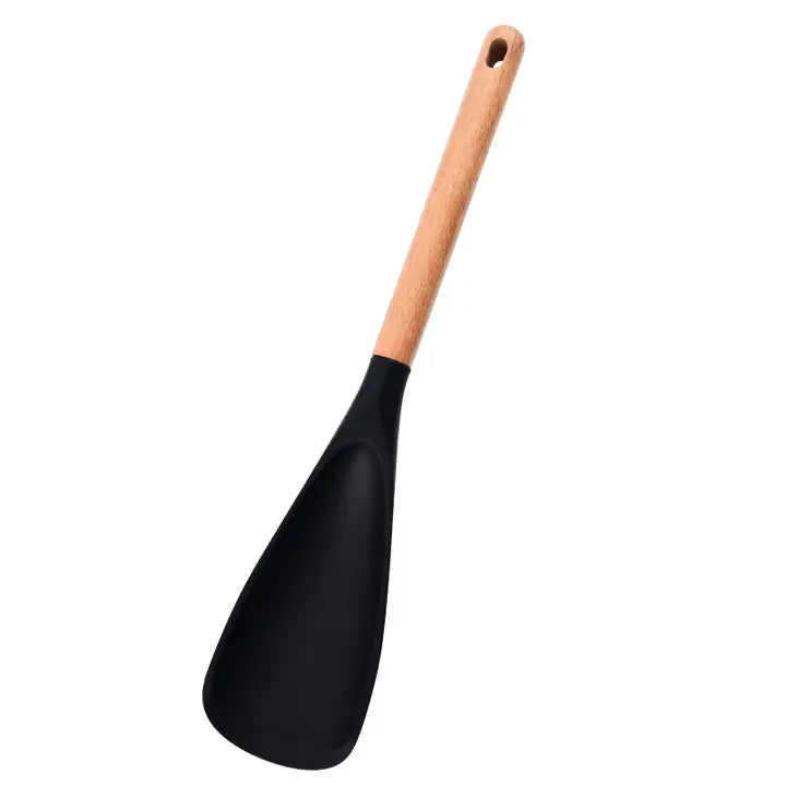 Silicone Cooking Spoon, Heat-Resistant, Wooden Hand (2 Size)