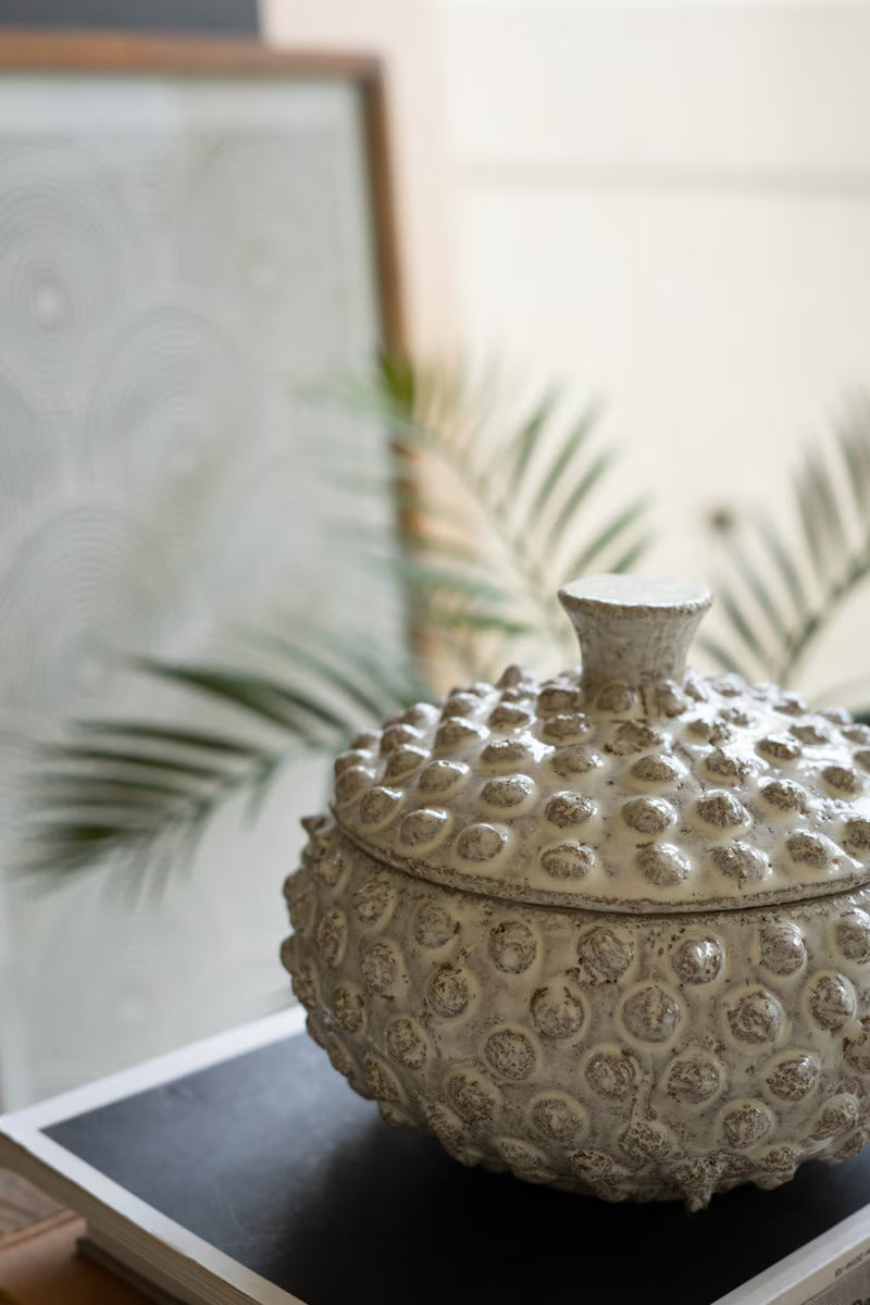 Round Knobby White Ceramic Canister
