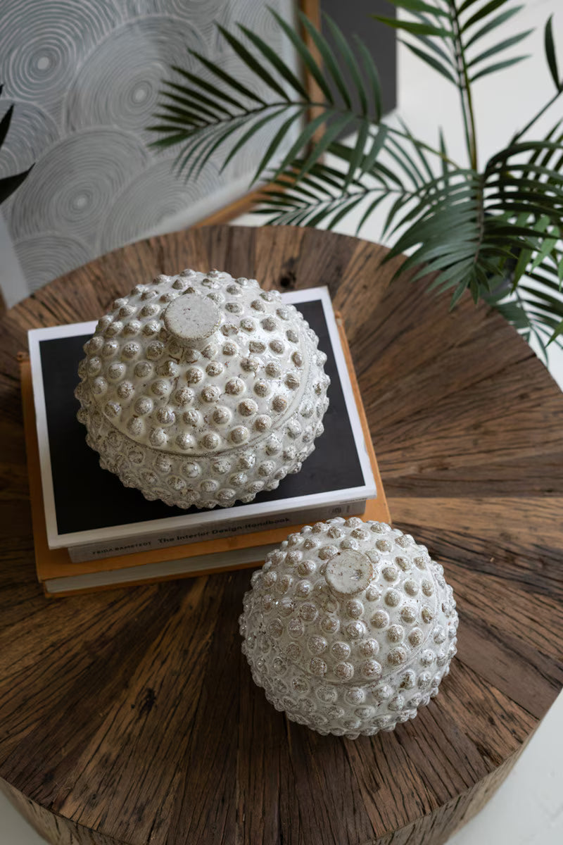 Round Knobby White Ceramic Canister