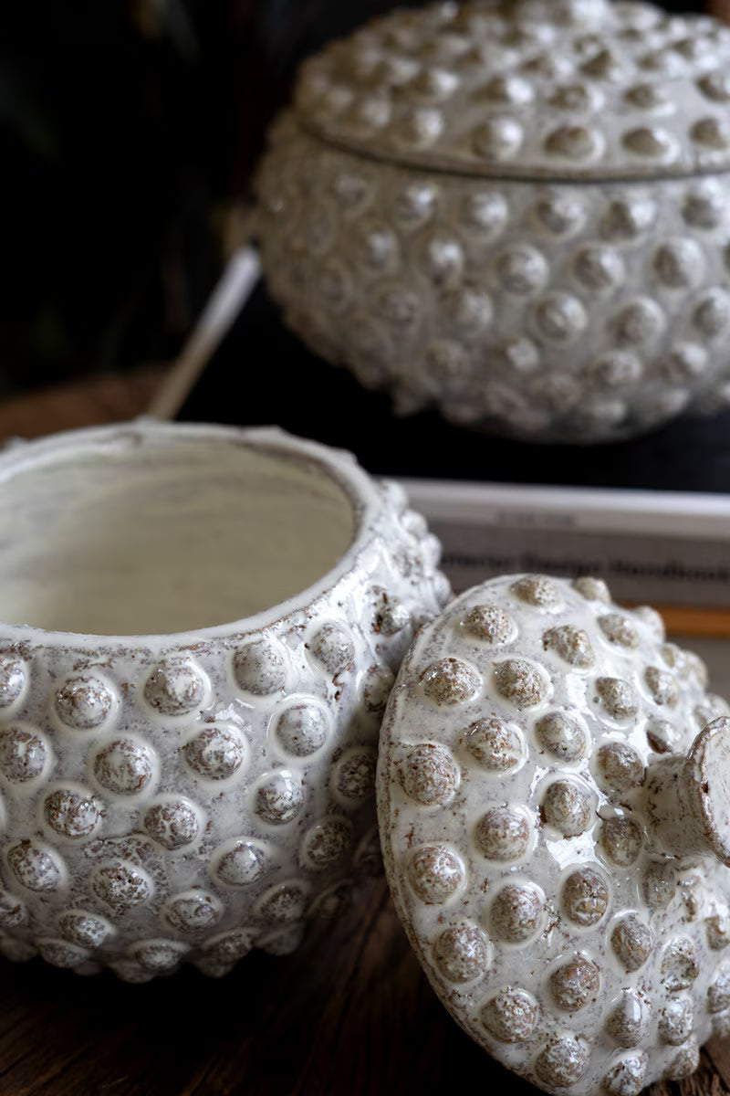 Round Knobby White Ceramic Canister