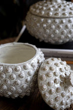 Round Knobby White Ceramic Canister