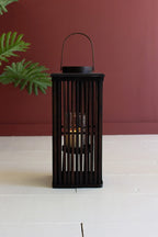 Brown Rectangle Bamboo Lantern with Glass Insert