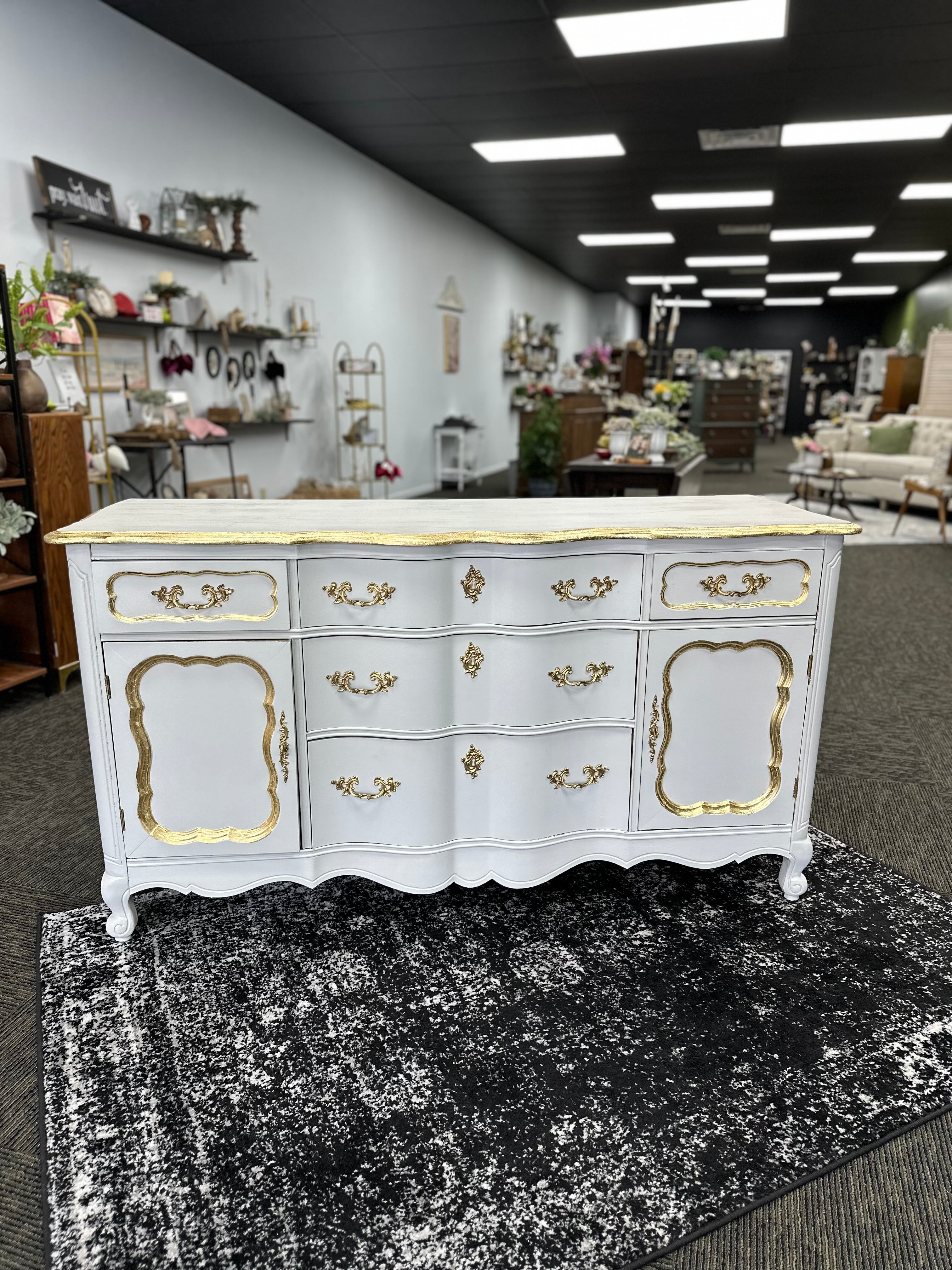 White buffet with Gold Leaf