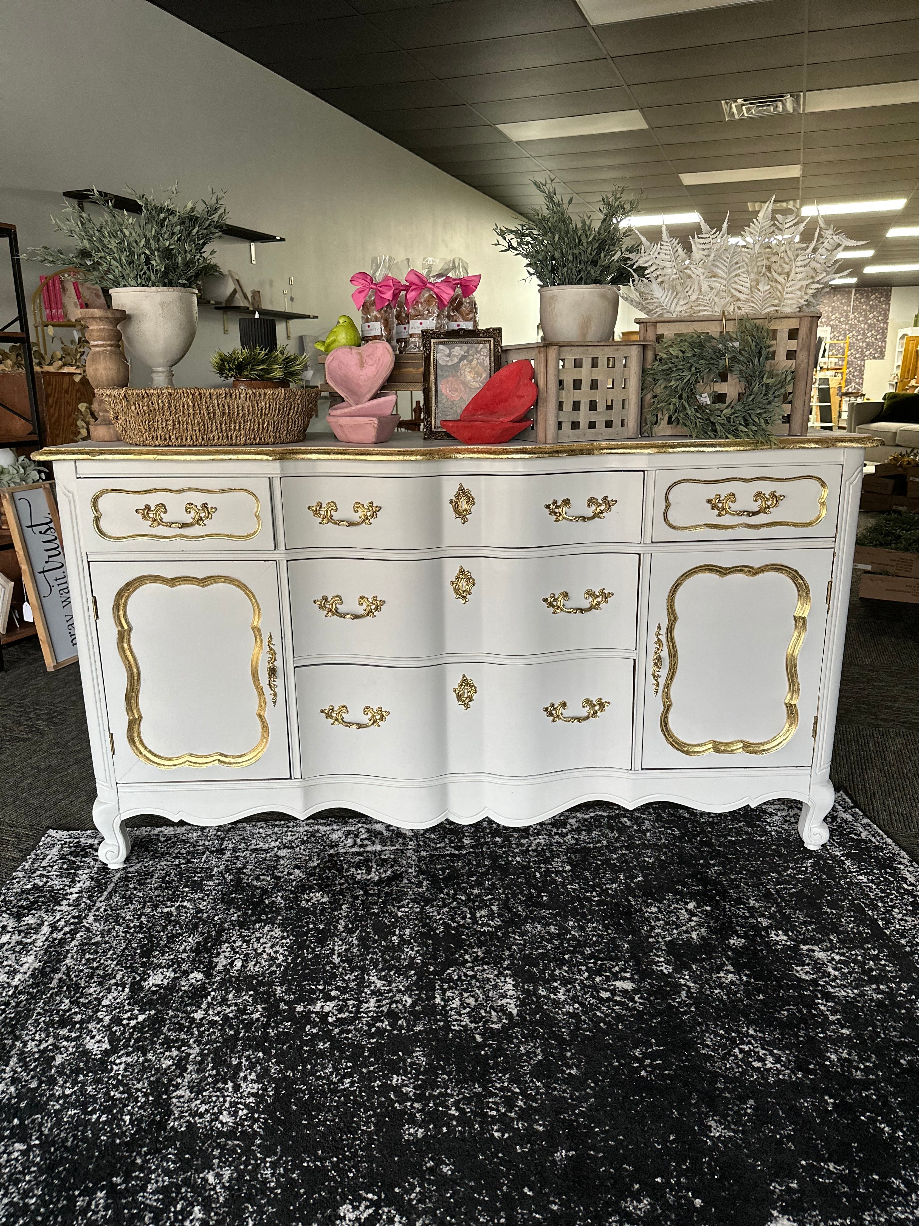 White buffet with Gold Leaf