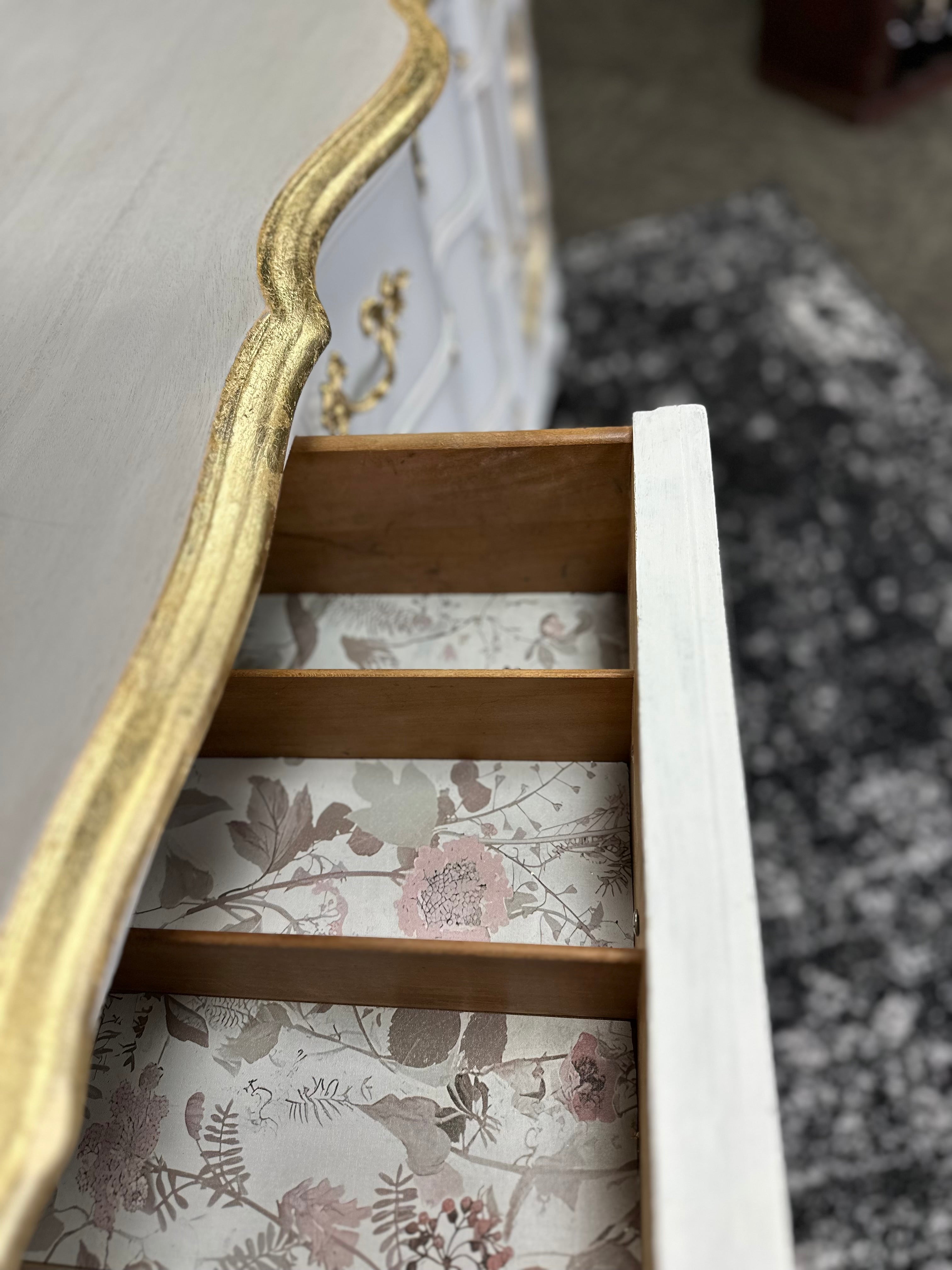White buffet with Gold Leaf
