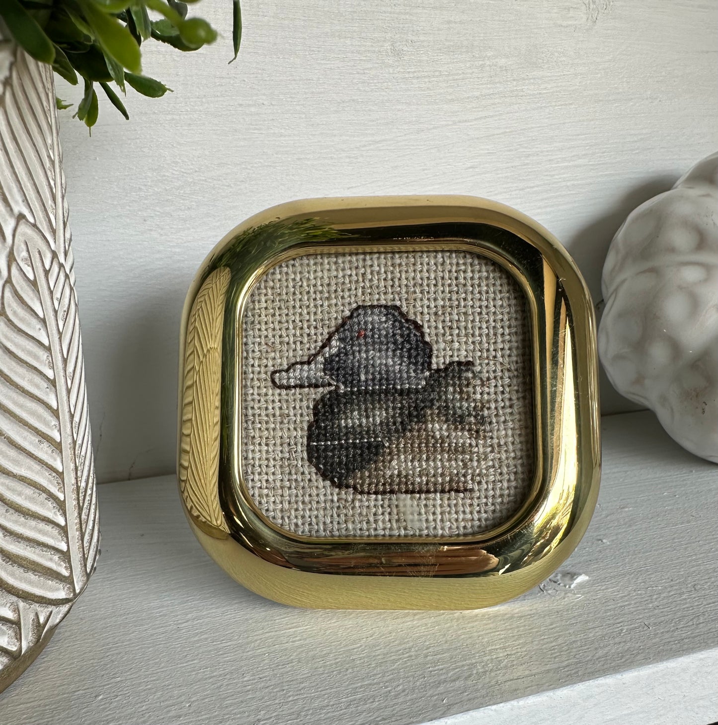 Vintage Mini Gold Embroidered Duck Print