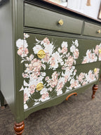 Dark Green Dresser with Floral Accents