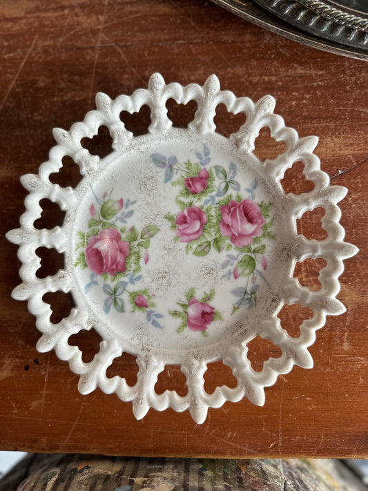 Vintage Lefton Plate with Floral Rose