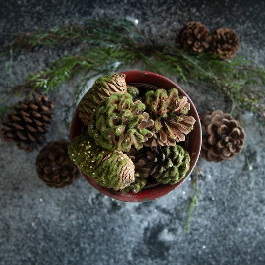 Pinecone, Moss and Sequin Bowl Filler