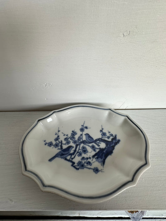 Vintage Blue and White Ceramic Dish Bird Design