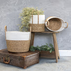 TWO TONE RATTAN BASKETS W/ HANDLES
