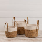 TWO TONE RATTAN BASKETS W/ HANDLES