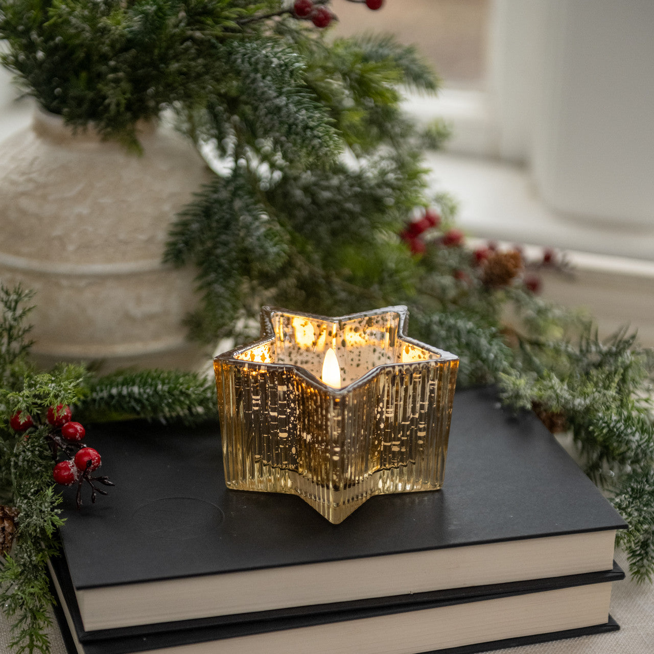 MERCURY GLASS STAR 3D FLAME CANDLE